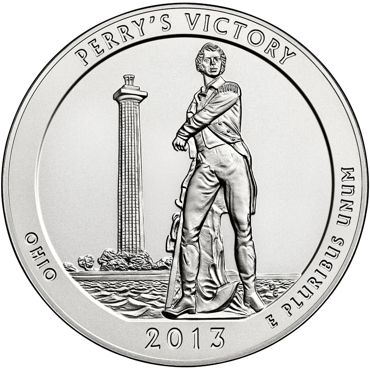 2013 America The Beautiful Quarters Five Ounce Silver Uncirculated Coin Perrys Victory Ohio Reverse