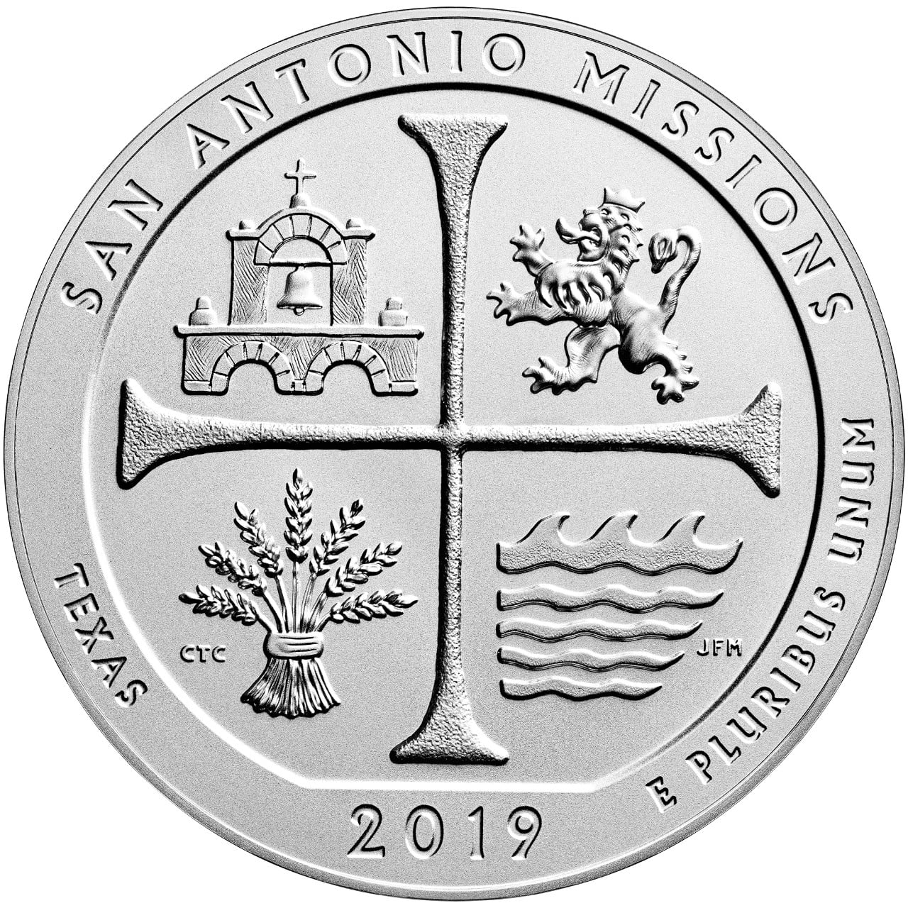2019 America the Beautiful Quarters Five Ounce Silver Uncirculated Coin San Antonio Missions Texas Reverse