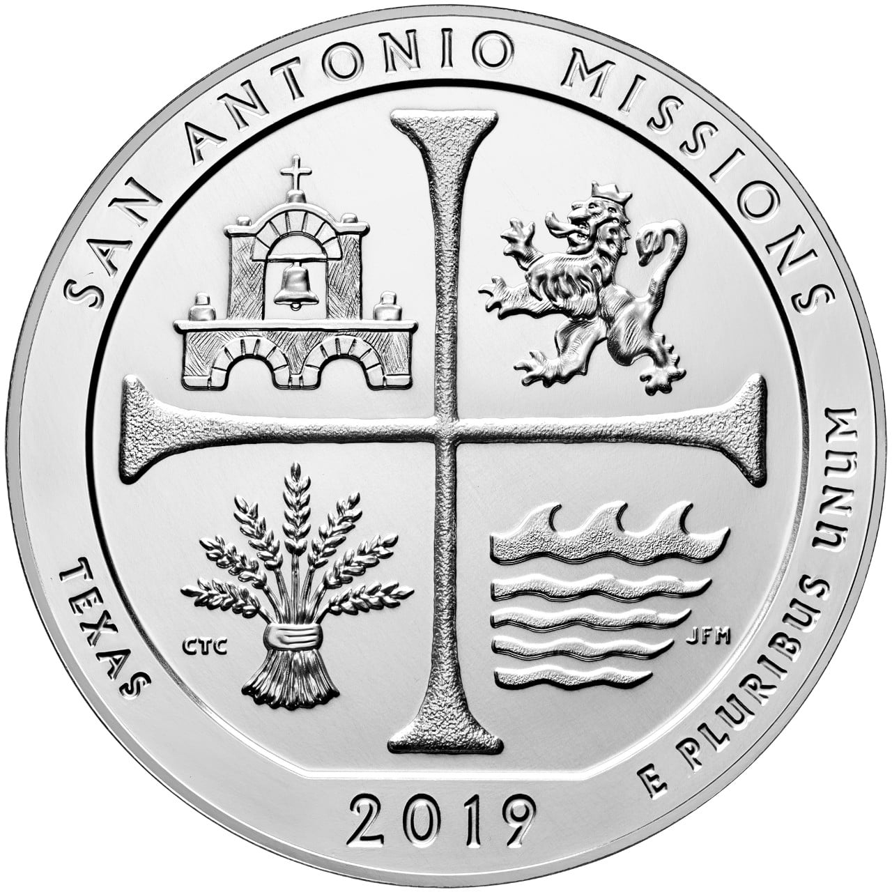 2019 America the Beautiful Quarters Five Ounce Silver Bullion Coin San Antonio Missions Texas Reverse