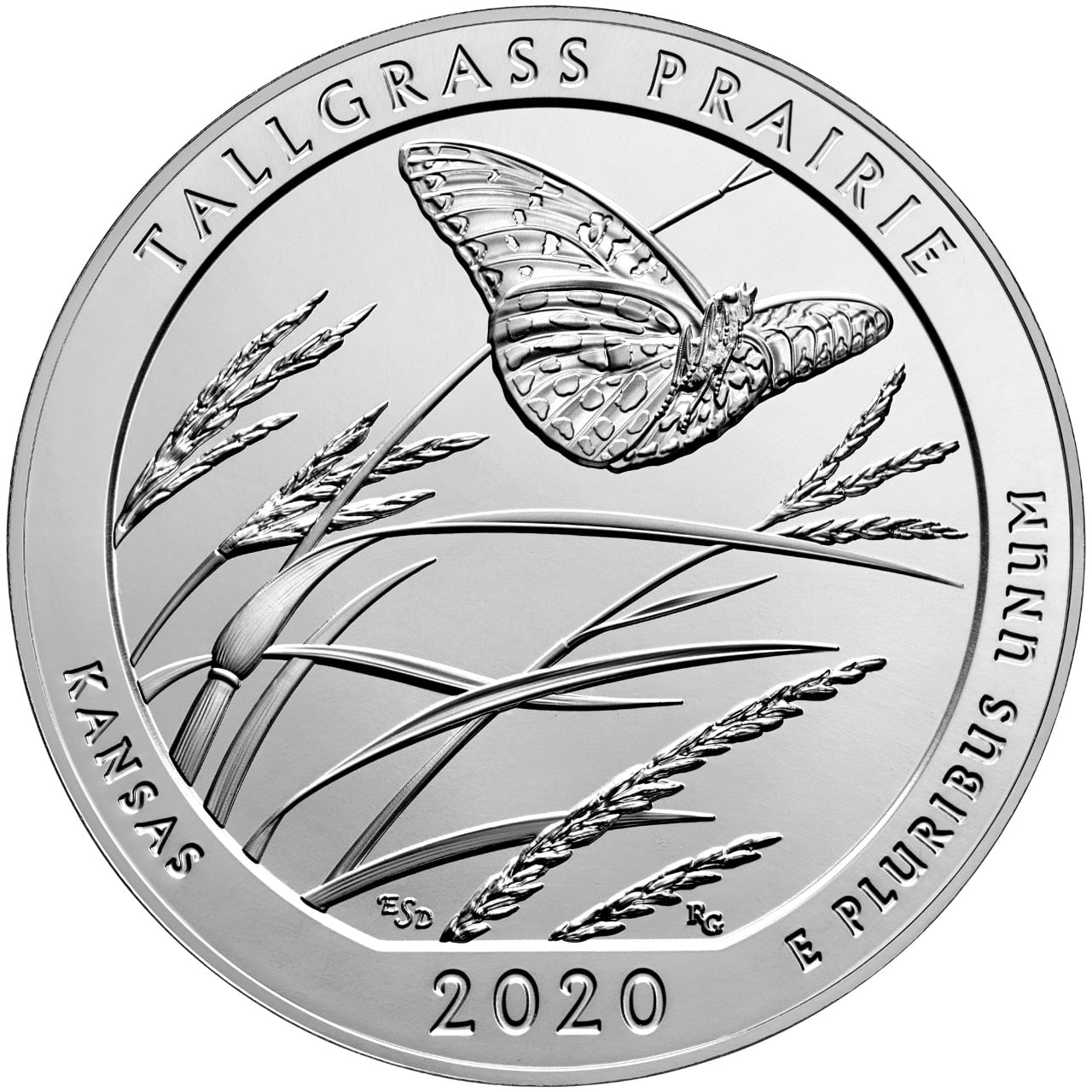 2020 America the Beautiful Quarters Five Ounce Silver Bullion Coin Tallgrass Prairie Kansas Reverse