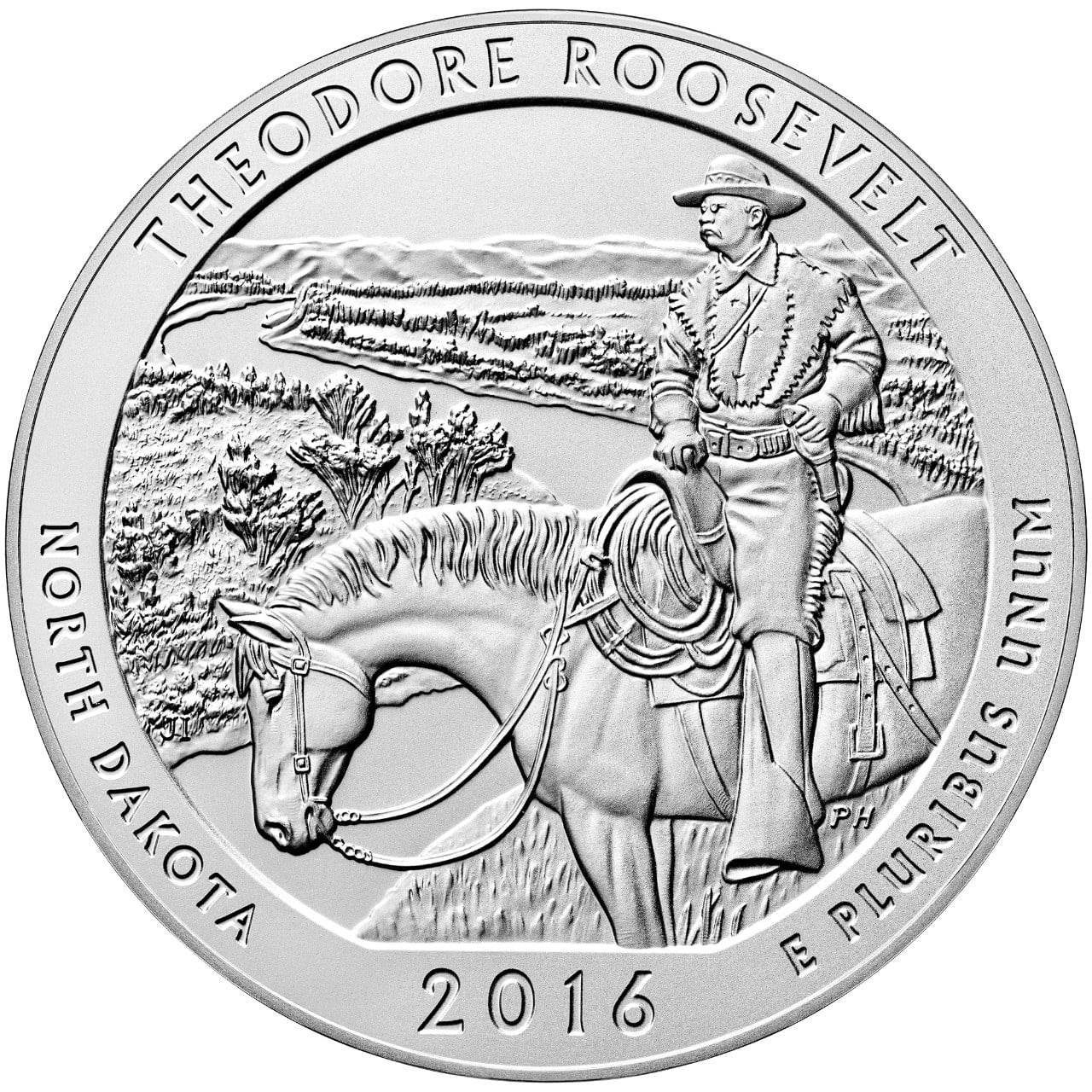 2016 Five Ounce Silver Uncirculated Theodore Roosevelt North Dakota Reverse