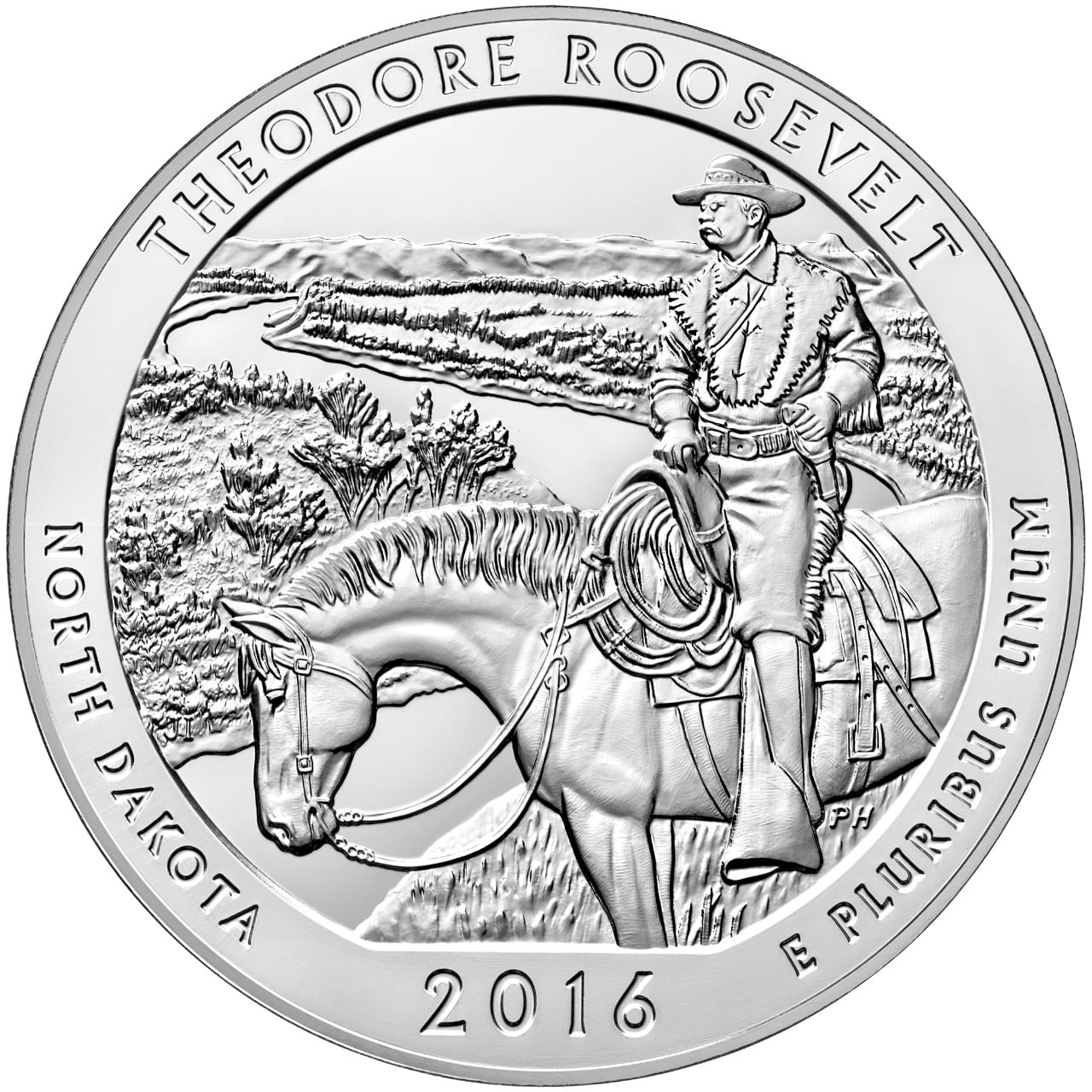 2016 Five Ounce Silver Bullion Theodore Roosevelt North Dakota Reverse