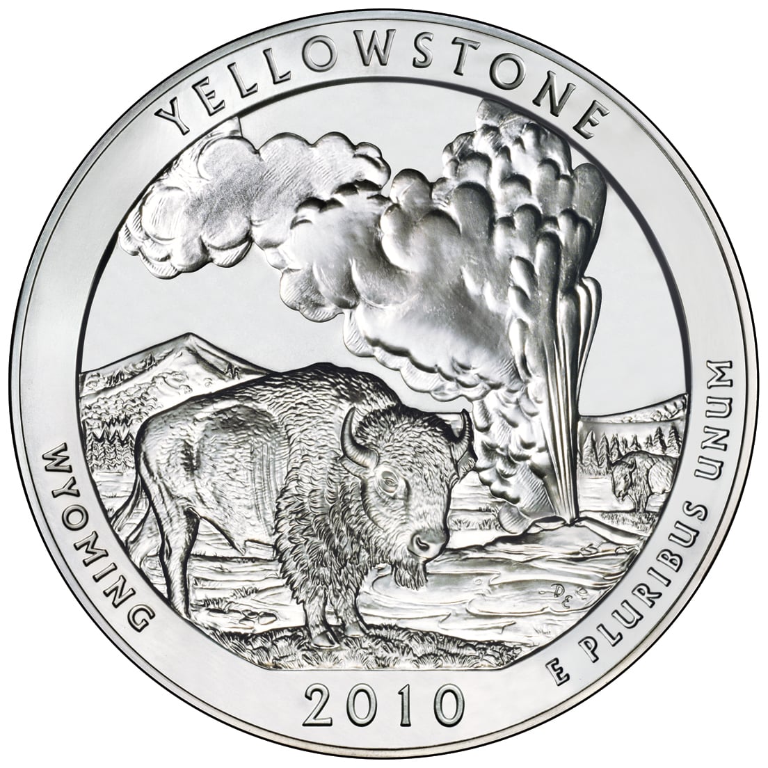2010 America The Beautiful Quarters Five Ounce Silver Bullion Coin Yellowstone Wyoming Reverse