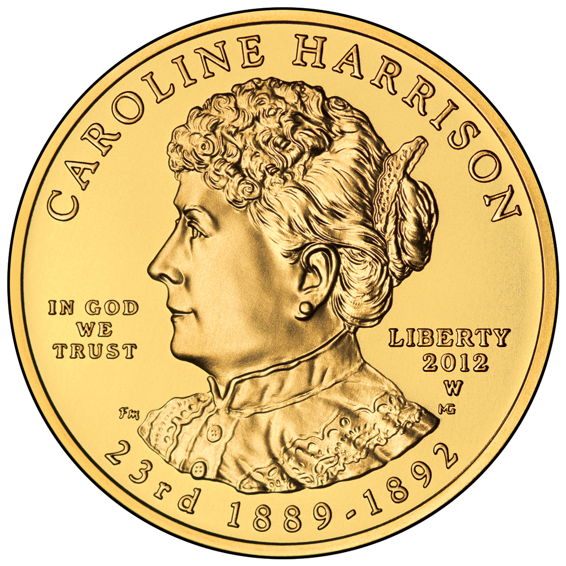 2012 First Spouse Gold Coin Caroline Harrison Uncirculated Obverse