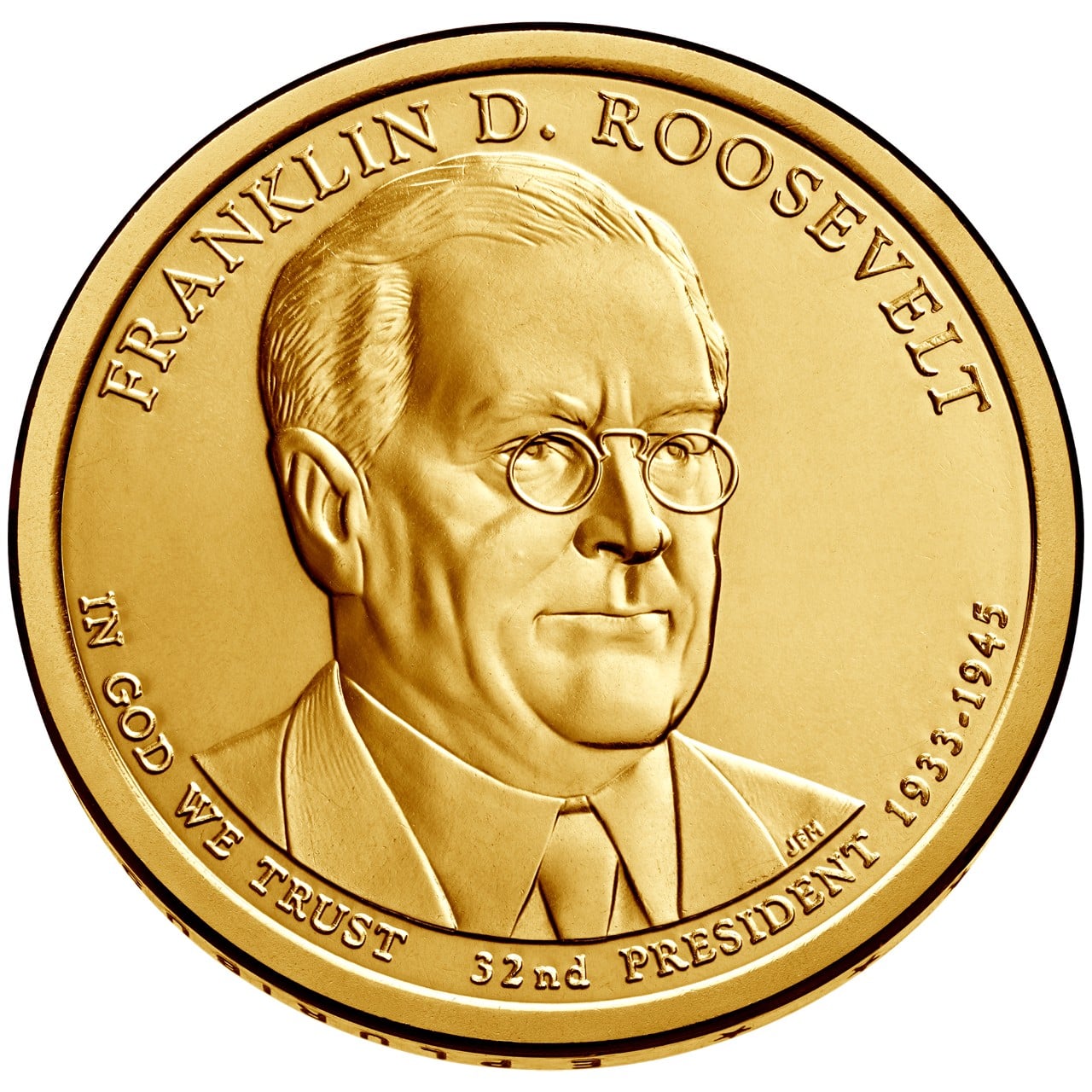 2014 Presidential Dollar Coin Franklin D. Roosevelt Uncirculated Obverse