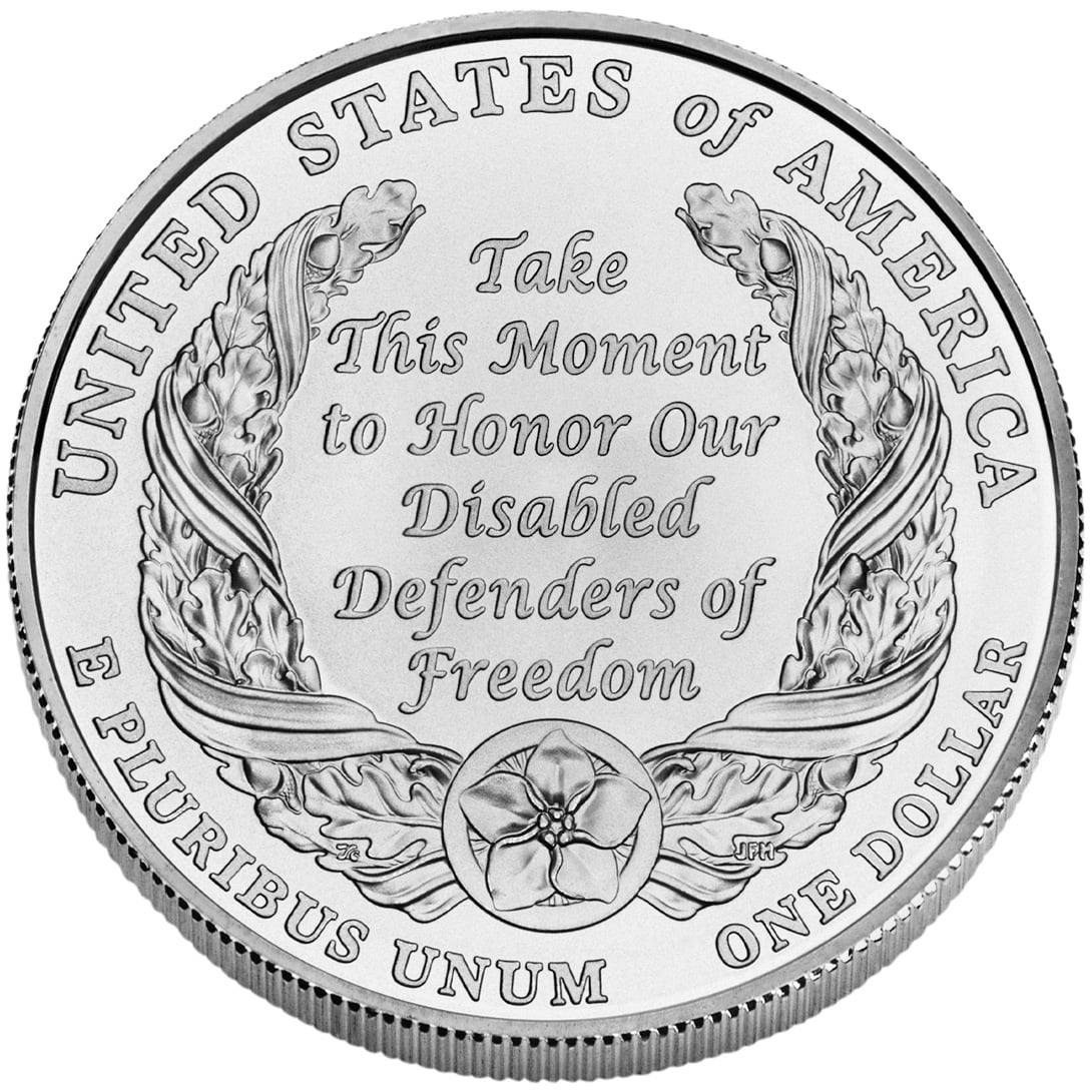 2010 American Veterans Disabled For Life Commemorative Silver One Dollar Uncirculated Reverse