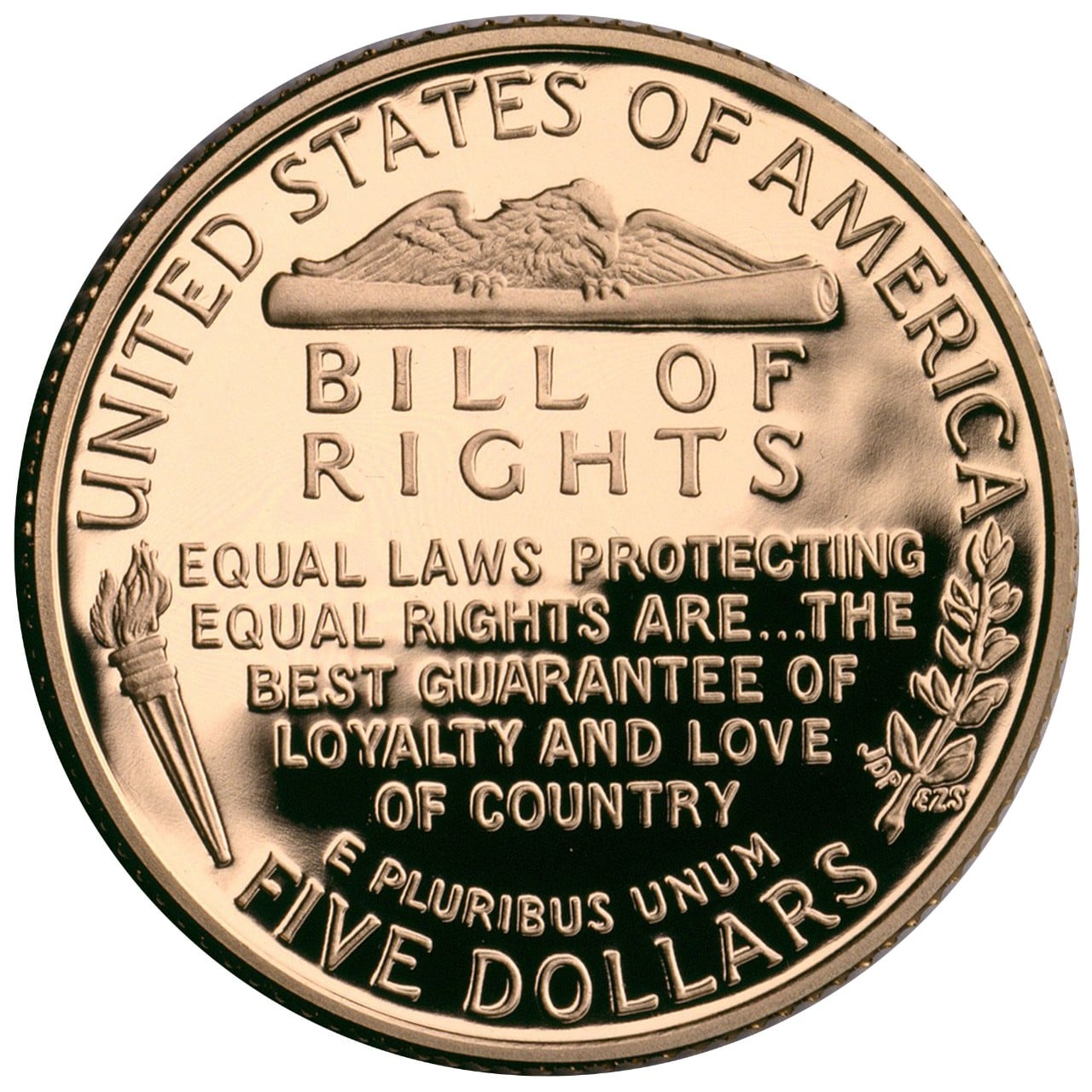 1993 Bill of Rights Commemorative Gold Proof Reverse