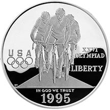 1995 Centennial Olympics Cycling Silver Dollar Proof Obverse