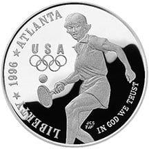 1996 Olympics Tennis Silver Proof Dollar Obverse