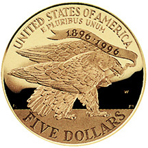 1995 Centennial Olympics Torch Run Gold $5 Proof Reverse