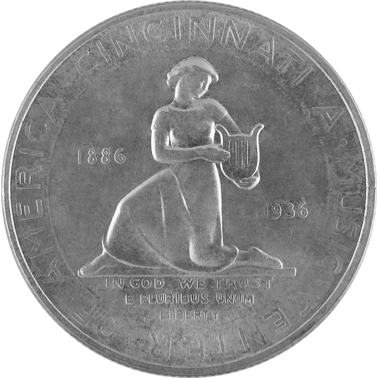 1936 Cincinnati Music Center 50th Anniversary Silver Half Dollar Reverse