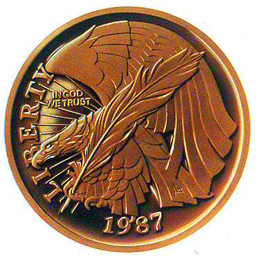 1987 Constitution Bicentennial Commemorative Gold Five Dollar Proof Obverse