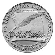 1987 Constitution Bicentennial Commemorative Silver Dollar Proof Obverse