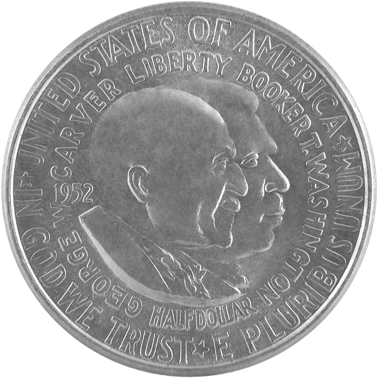 1952 George W. Carver Booker T. Washington Commemorative Silver Half Dollar Coin Obverse