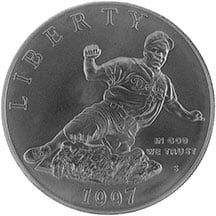 1997 Jackie Robinson Commemorative Silver Dollar Uncirculated Obverse