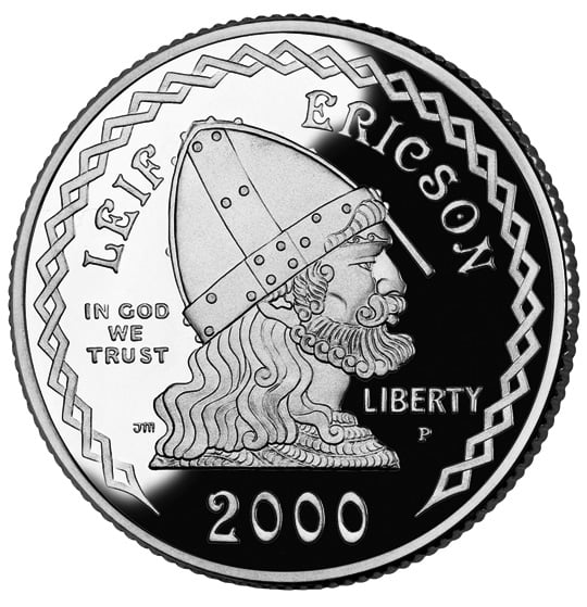 2000 Leif Ericson American Commemorative Silver One Dollar Proof Obverse