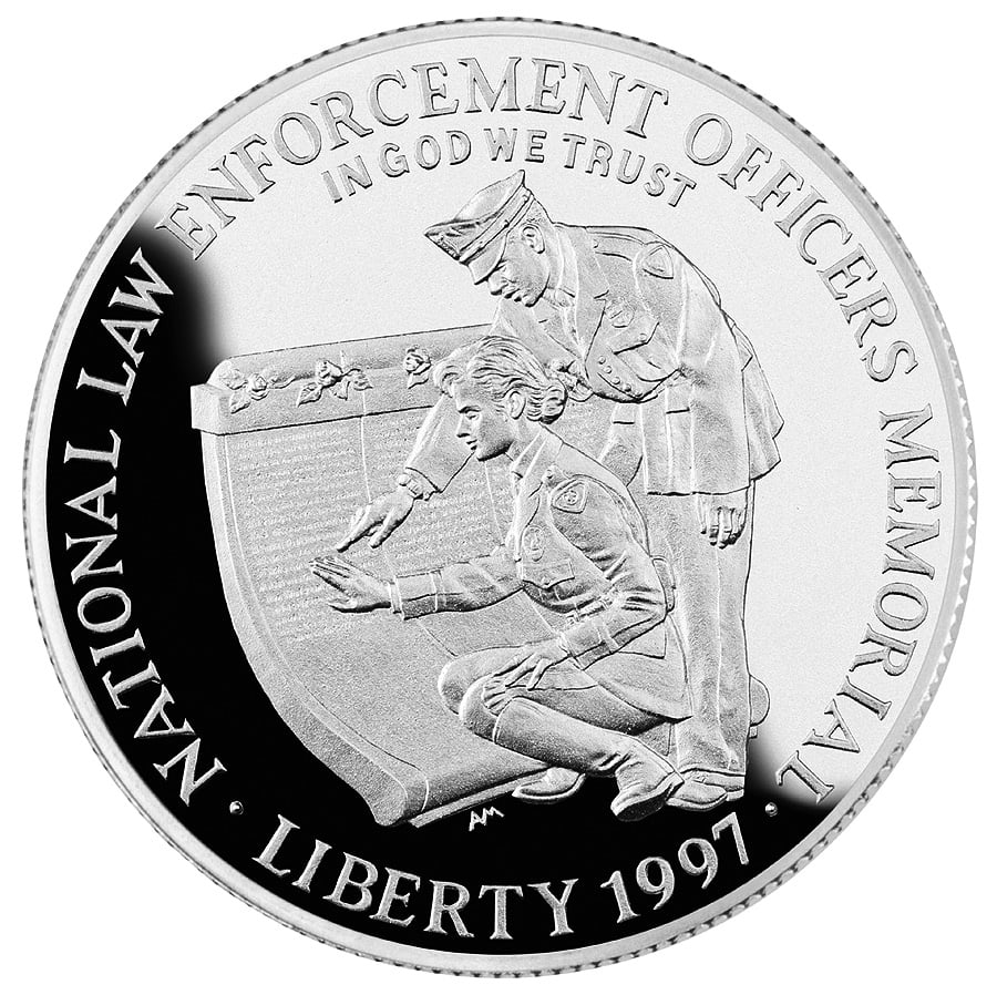 1997 Law Enforcemential Officers Memorial Commemorative Silver One Dollar Proof Reverse