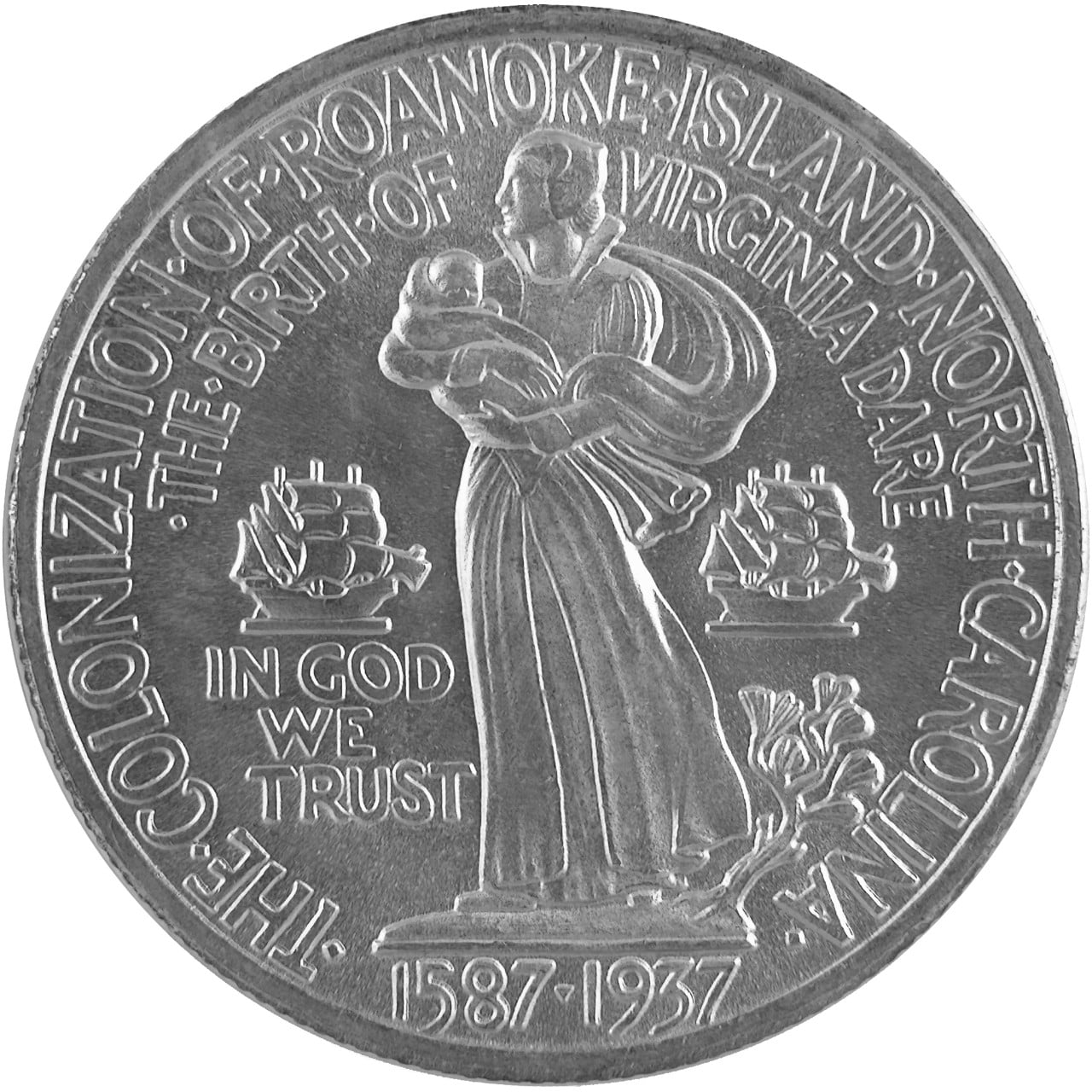1937 Roanoke Island North Carolina Commemorative Silver Half Dollar Coin Reverse