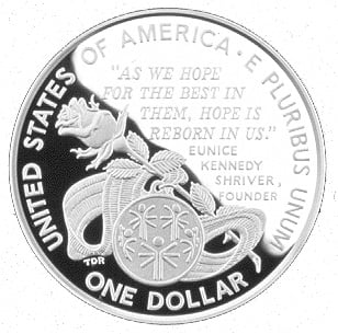 1995 Special Olympics World Games Commemorative Silver One Dollar Proof Reverse