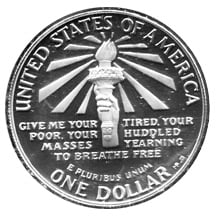 1986 Statue of Liberty Commemorative Silver Dollar Proof Reverse