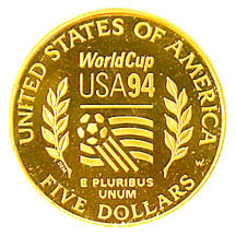 1994 World Cup Tournament Five Dollar Gold Proof Reverse