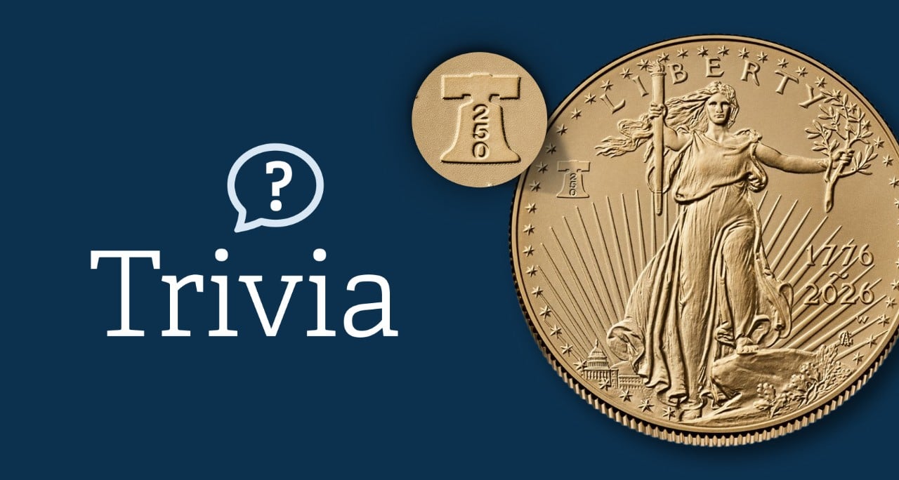 Trivia Graphic with American Eagle Gold Unc Liberty Bell Privy Mark