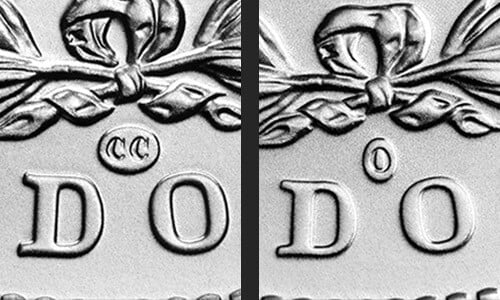 2021 Morgan Dollar CC and O privy mark closeups