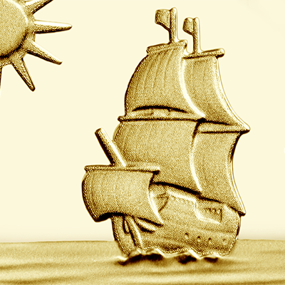 view of Mayflower ship from Mayflower 400th Anniversary Gold Coin