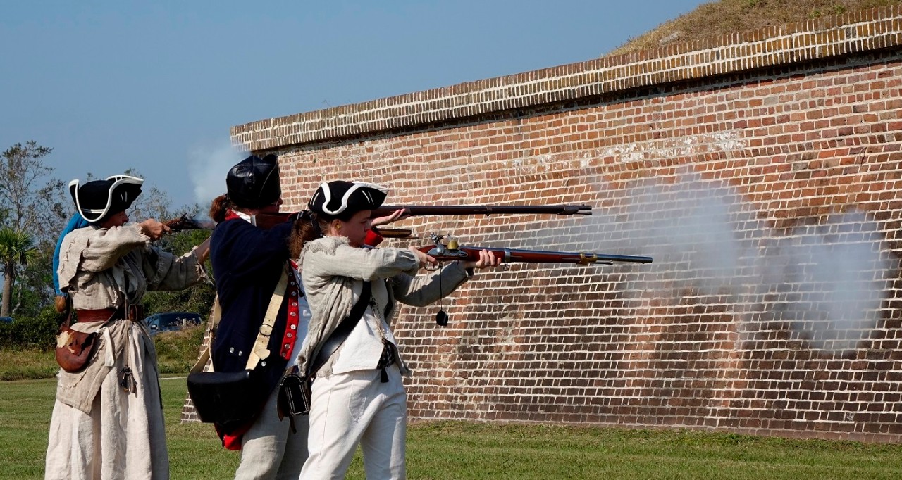Live black powder musket fire celebrated the launch of the Fort Moultrie (Fort Sumter National Monument) quarter.