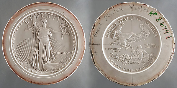1986 American Eagle Gold Coin obverse and reverse plasters