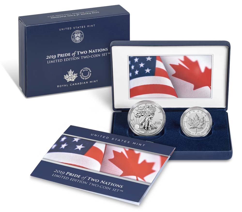 packaging and two coins included in the Pride of Two Nations Two-Coin Set