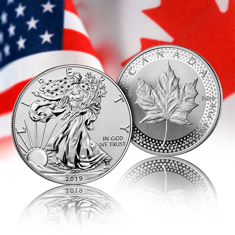 Pride of Two Nations American Eagle Silver Coin and Maple Leaf Silver Coin