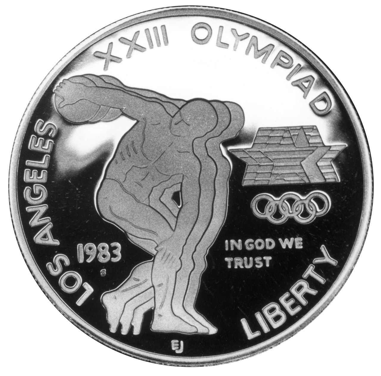 1983 Olympics Los Angeles Dollar Discus Throw Commemorative Silver Dollar Proof Obverse