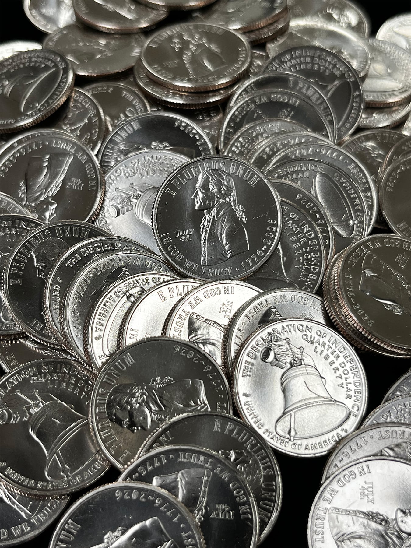 A pile of 2026 Declaration of Independence quarters