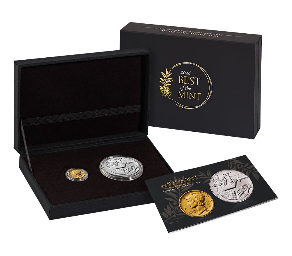 Best of the Mint 1916 Mercury Dime Gold Coin and Silver Medal Set