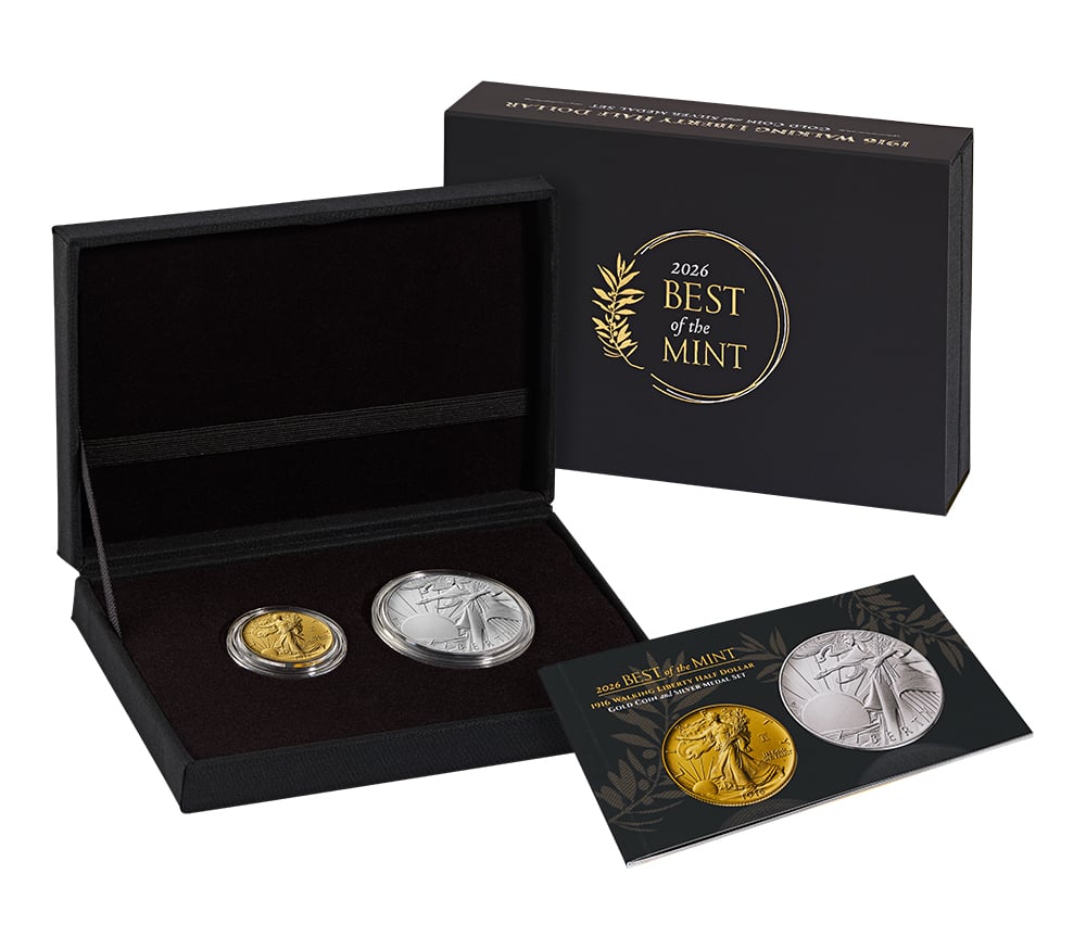 銀杯 Best of the Mint 1916 Walking Liberty Half Dollar Gold Coin and