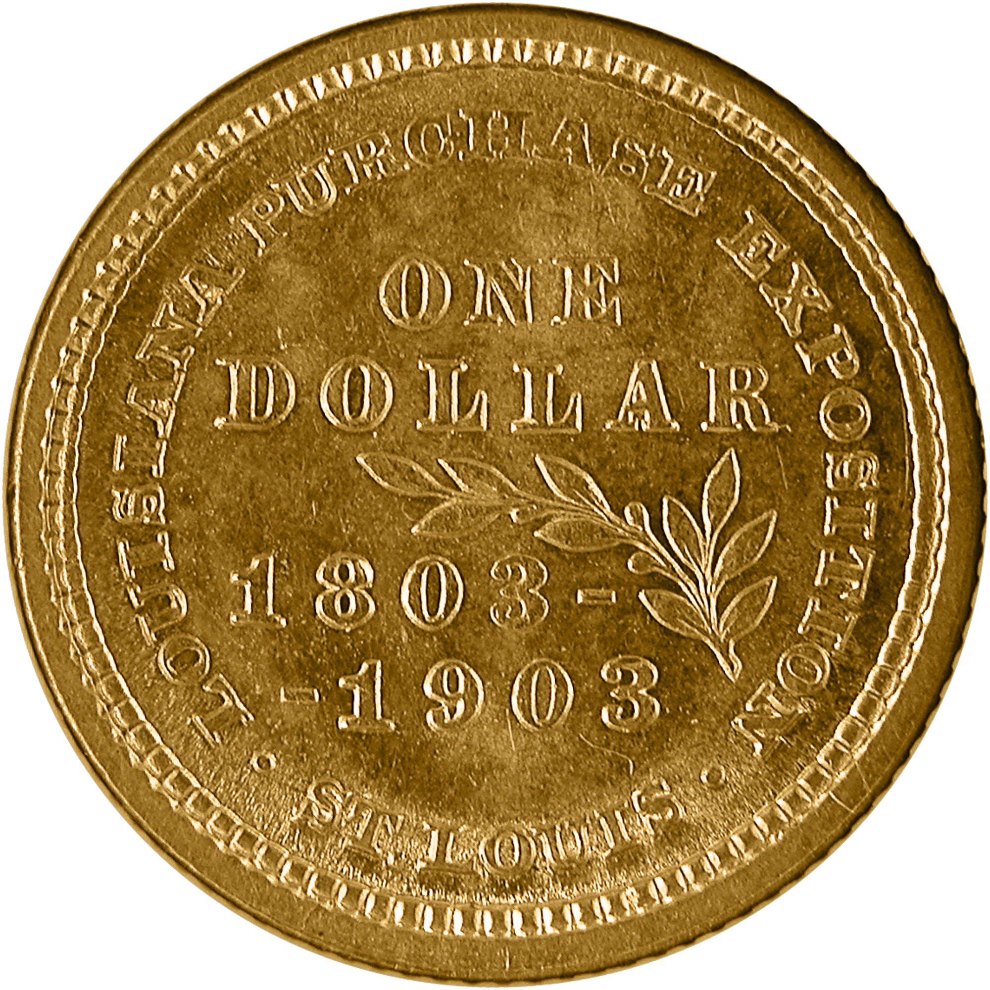 1903 Louisiana Purchase Exposition Thomas Jefferson Commemorative Gold One Dollar Coin Reverse