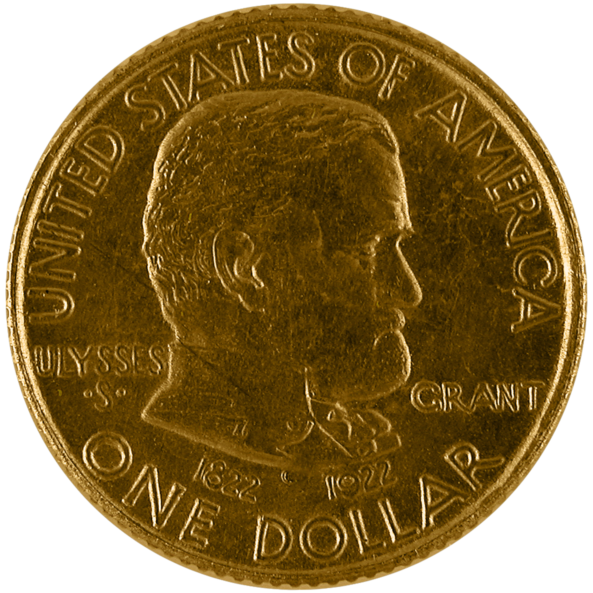 1922 Ulysses S. Grant Memorial Commemorative Gold One Dollar Coin Obverse