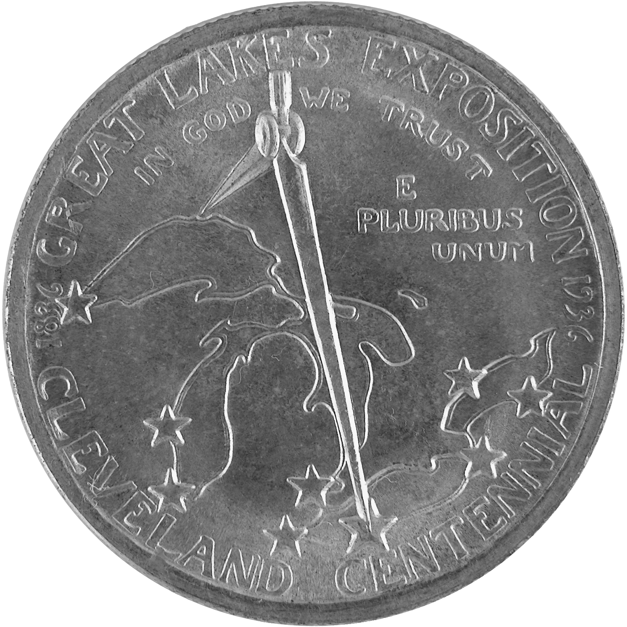 1936 Cleveland Great Lakes Exposition Commemorative Silver Half Dollar Coin Reverse