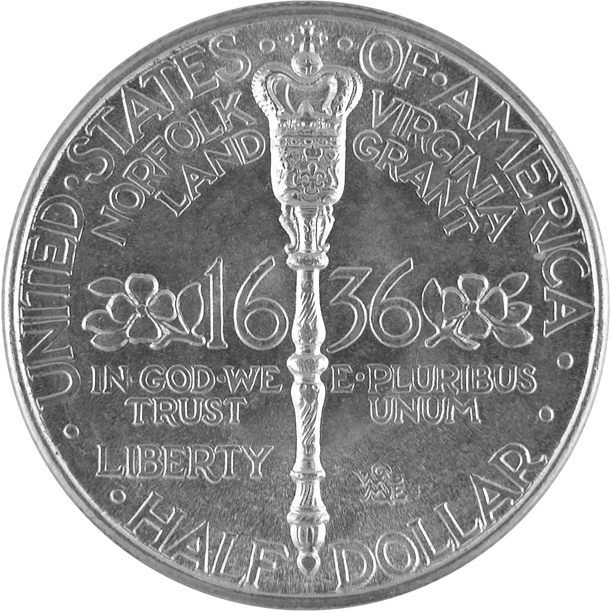 1936 Norfolk Virginia Bicentennial Commemorative Silver Half Dollar Coin Reverse