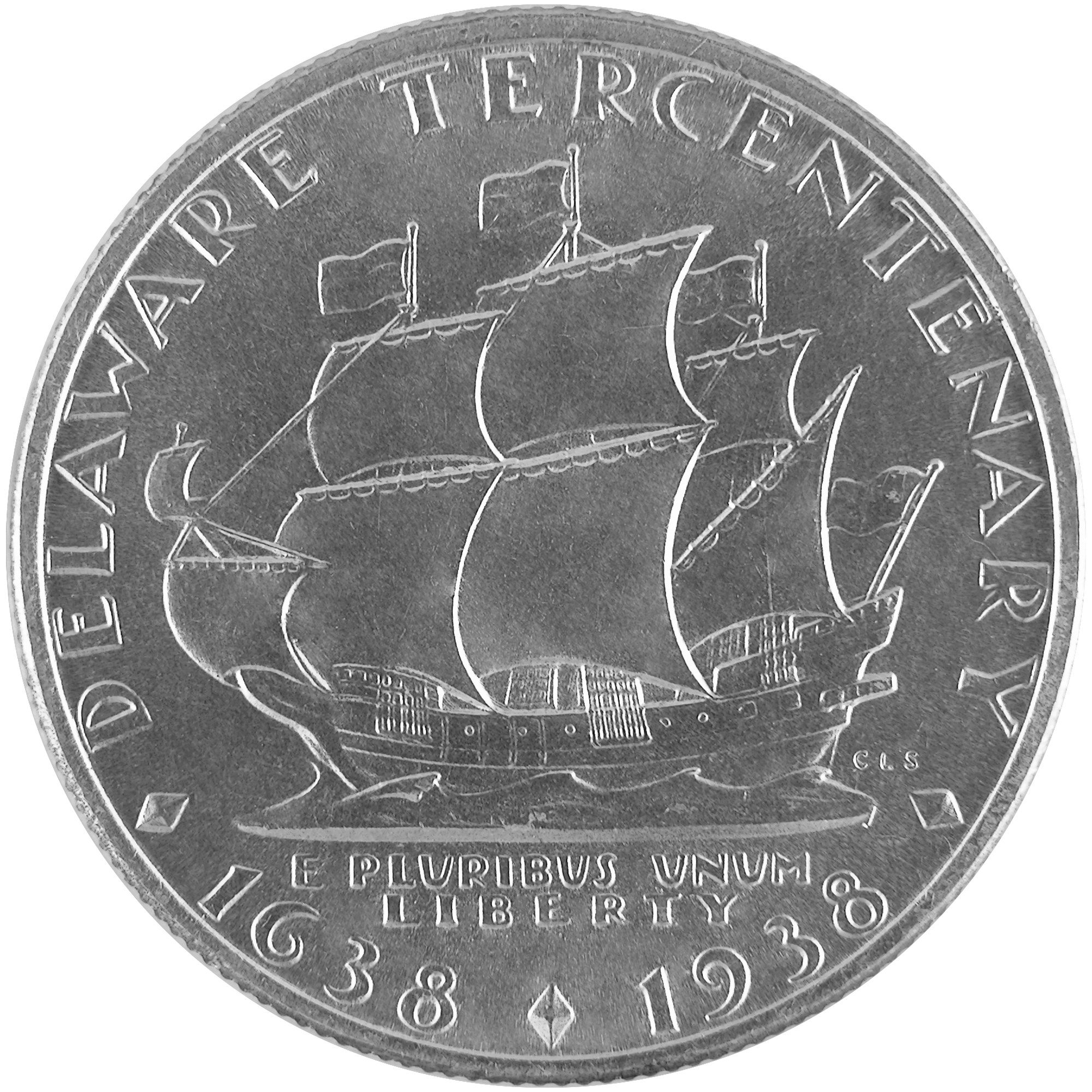 1938 Delaware Tercentenary Commemorative Silver Half Dollar Coin Reverse