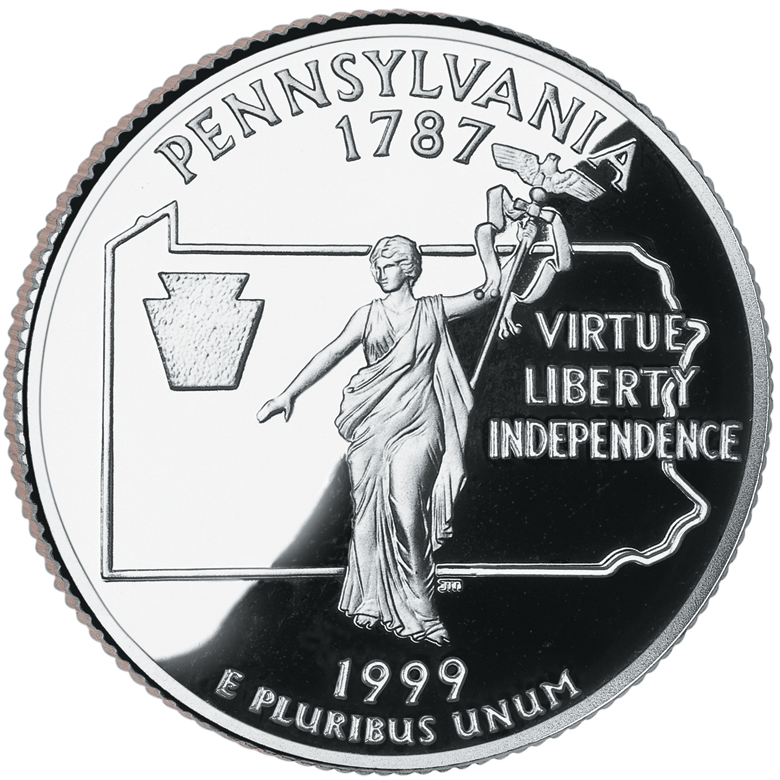 1999 50 State Quarters Coin Pennsylvania Proof Reverse