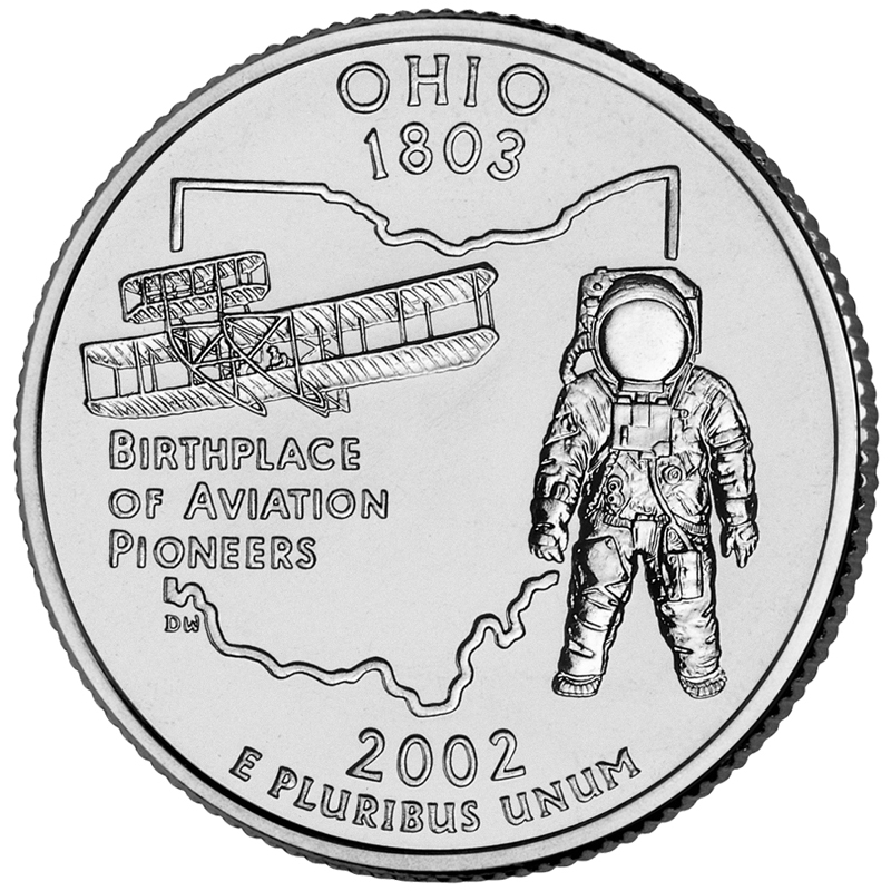 The 2002 Ohio State Quarter reverse includes an astronaut.