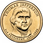 2007 Presidential Dollar Coin Thomas Jefferson Uncirculated Obverse