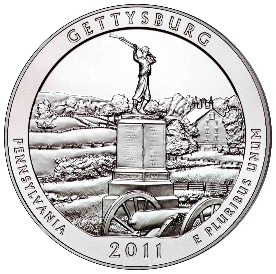 2011 America The Beautiful Quarters Five Ounce Silver Uncirculated Coin Gettysburg Pennsylvania Reverse