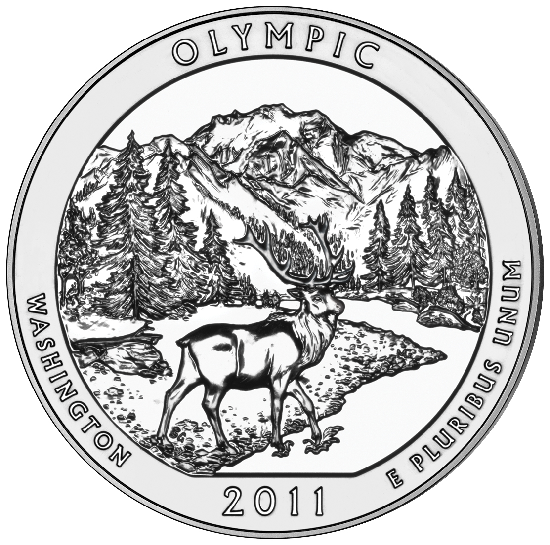 2011 America The Beautiful Quarters Five Ounce Silver Uncirculated Coin Olympic Washington Reverse