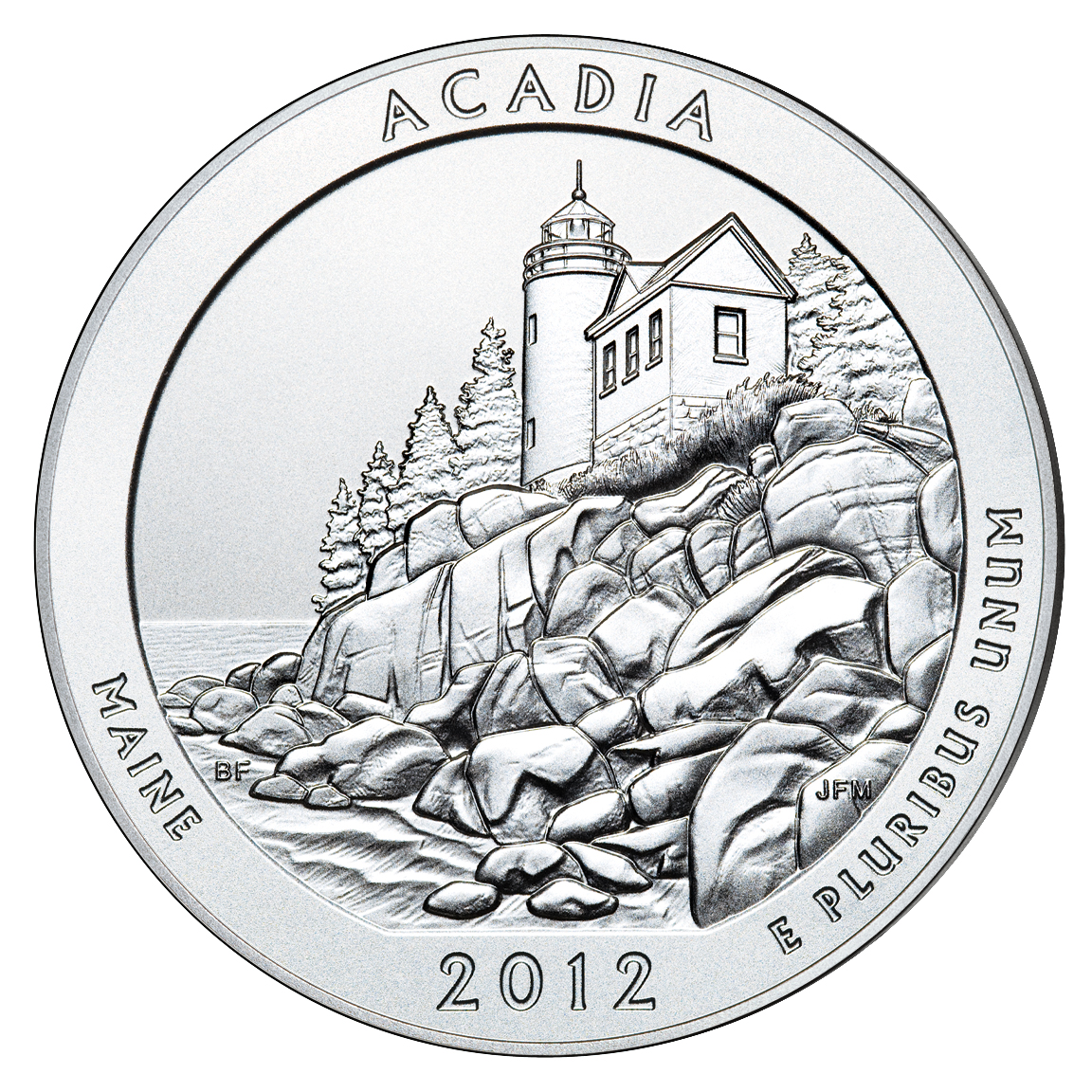 2012 America The Beautiful Quarters Five Ounce Silver Uncirculated Coin Acadia Maine Reverse