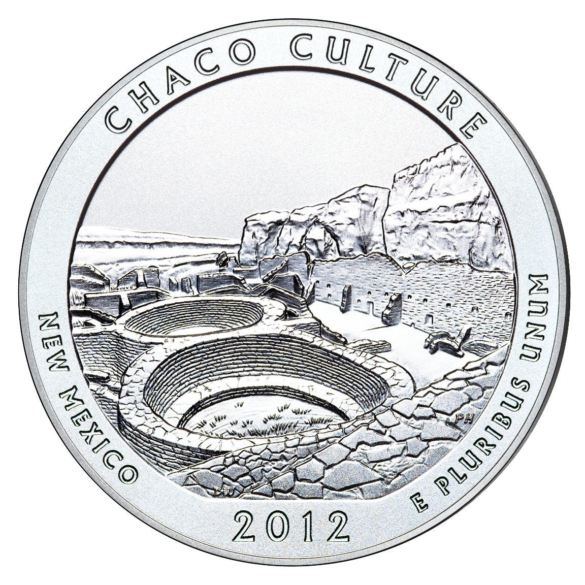 2012 America The Beautiful Quarters Five Ounce Silver Uncirculated Coin Chaco Culture New Mexico Reverse