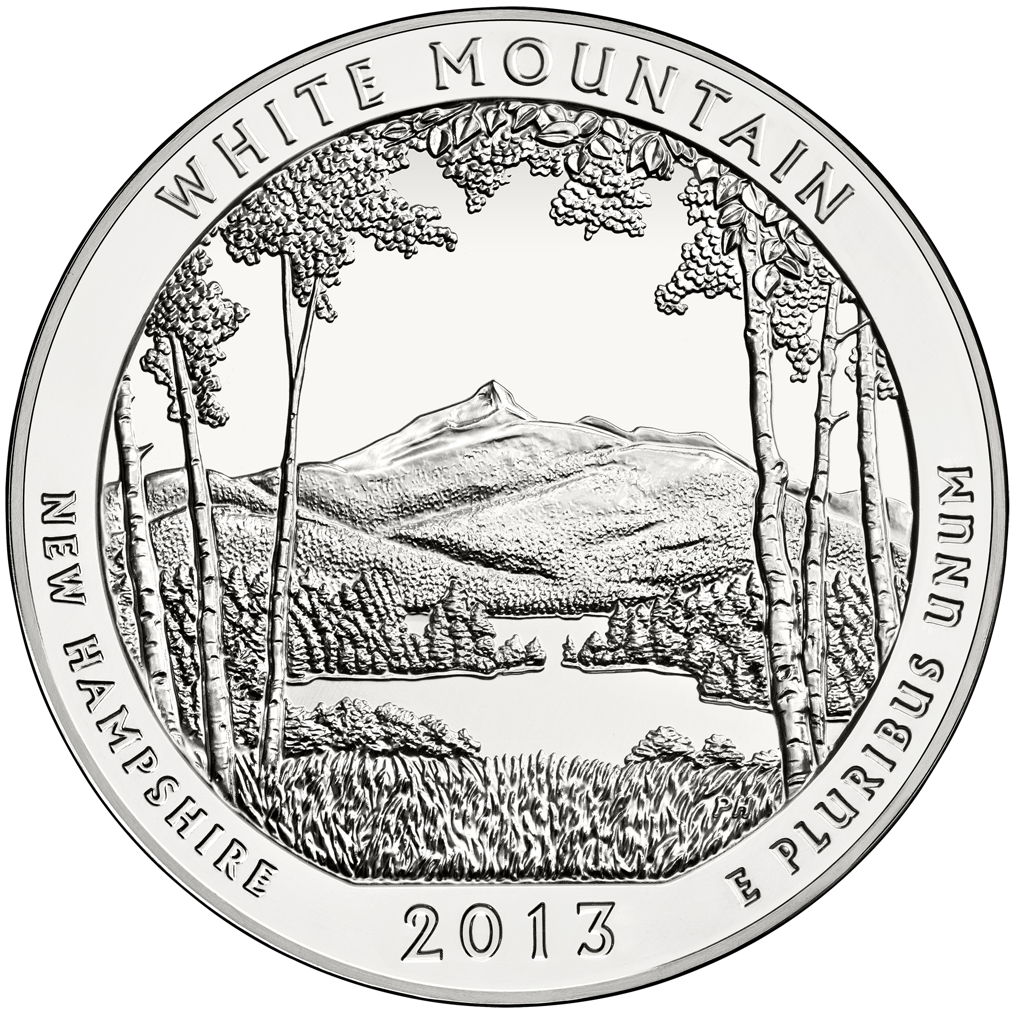 2013 America The Beautiful Quarters Five Ounce Silver Bullion Coin White Mountain New Hampshire Reverse