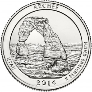 2014 America The Beautiful Quarters Coin Arches Utah Uncirculated Reverse